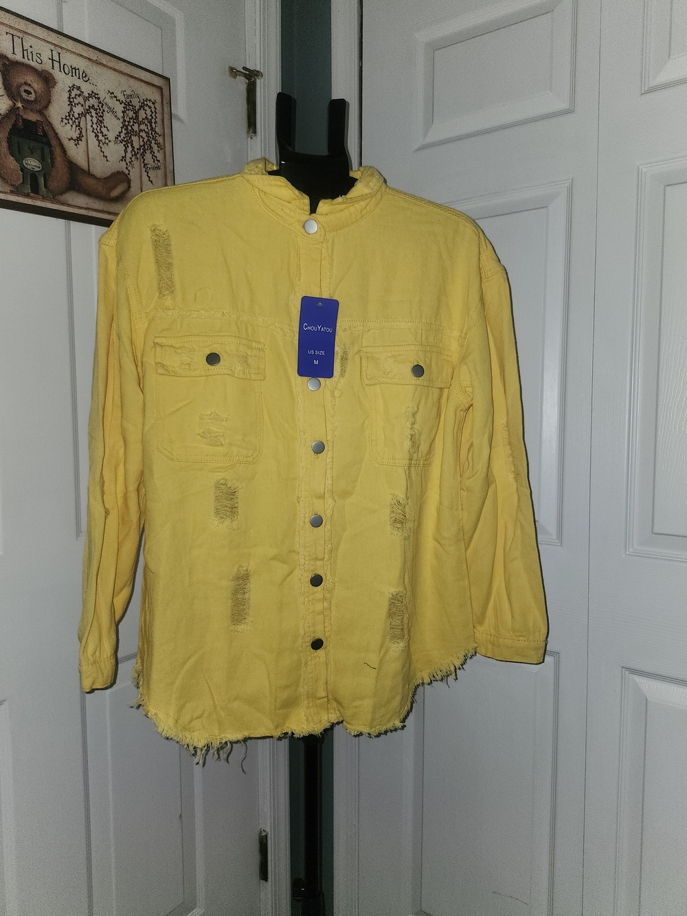 Yellow Distressed Denim Jacket